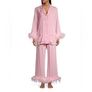 Blush Pink SLEEPER feather trimmed PAJAMAS. Sz Large. BRAND NEW w tags attach.